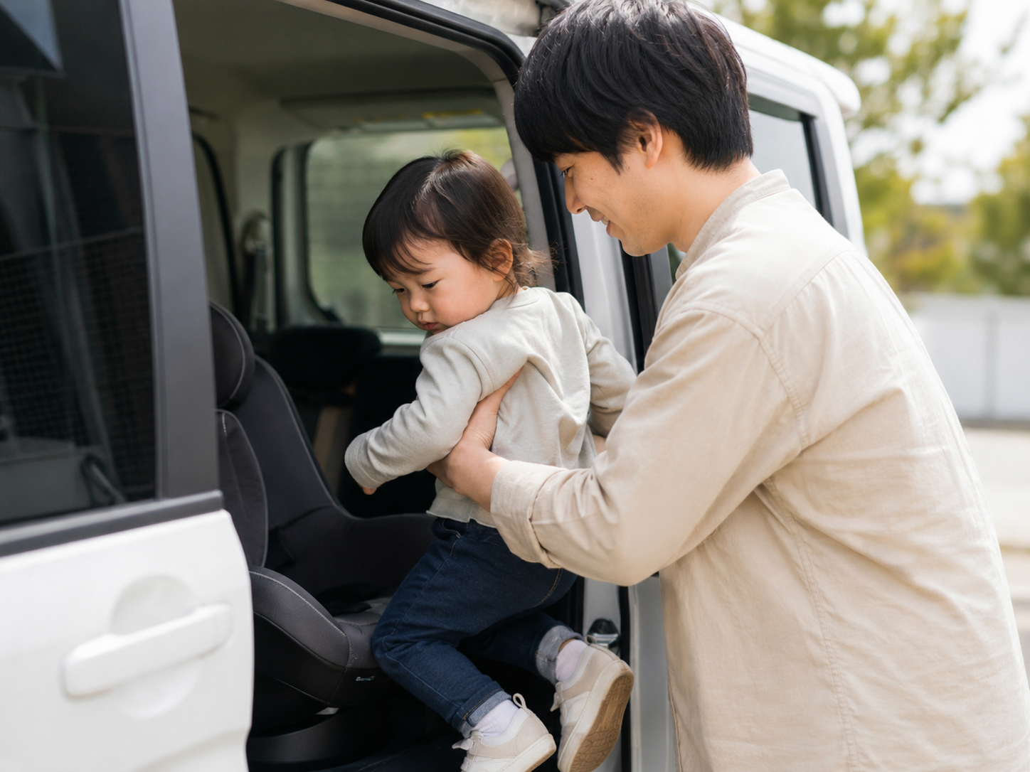 スライドドアの車に子どもを乗せる親