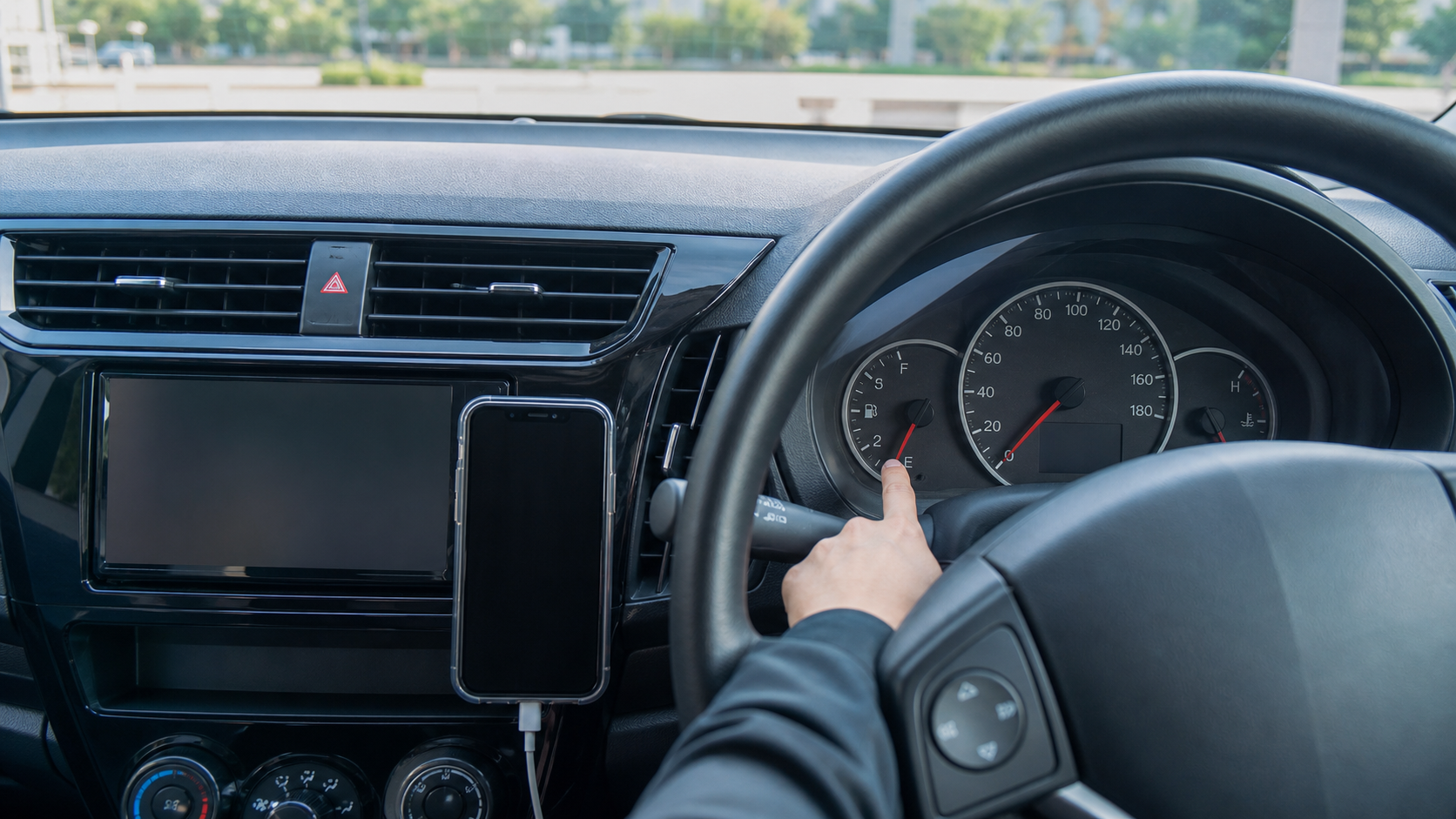 燃料と充電を確認する車内